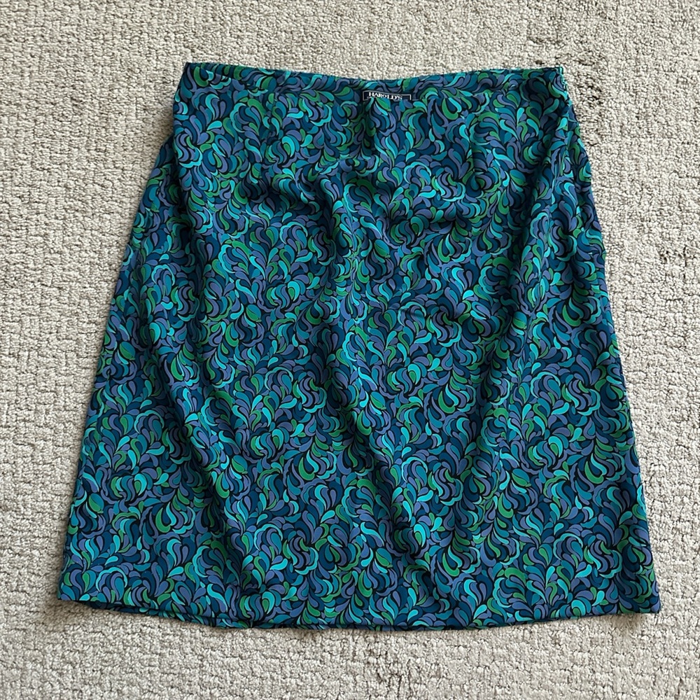 VTG Harold’s Blue and Green Swirl Pattern Mini Skirt size 12